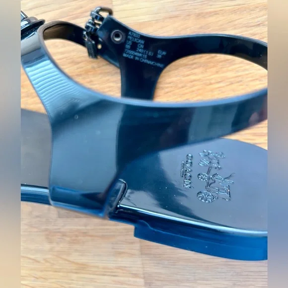 Coach Glossy Black “Pelican” Jelly T-Strap Sandals - Picture 7 of 9